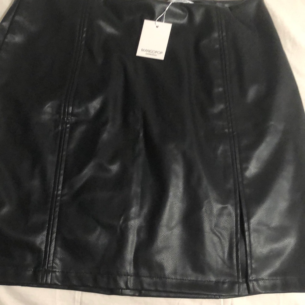 The Side Slit PU Leather A-line Mini Skirt